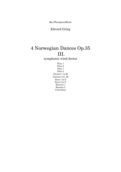 Grieg: 4 Norwegian Dances Op.35 No.III Allegro moderato alla Marcia - wind dectet/bass image number null