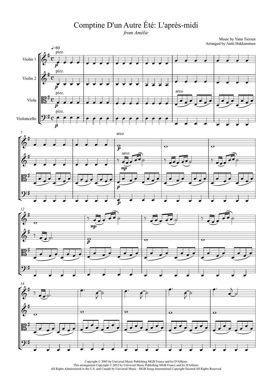 Comptine D'un Autre Été: L'après-midi String Quartet scores gallery preview page 2