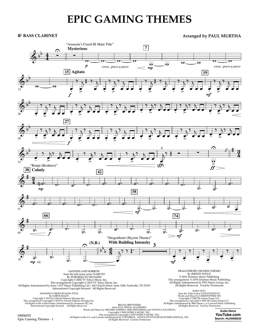 Epic Gaming Themes - Bb Bass Clarinet Concert Band scores gallery preview page 1