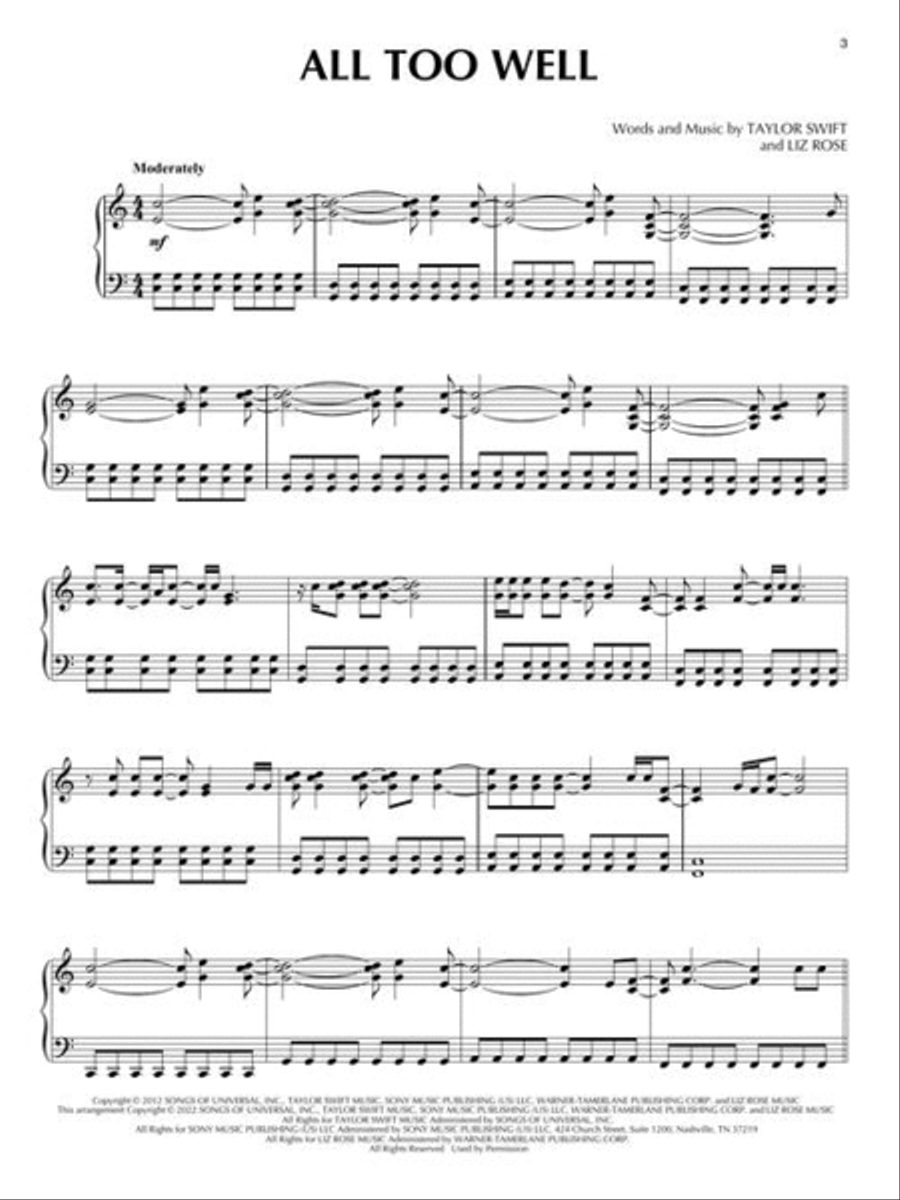 Taylor Swift for Piano Solo – 3rd Edition Piano Solo scores gallery preview page 4