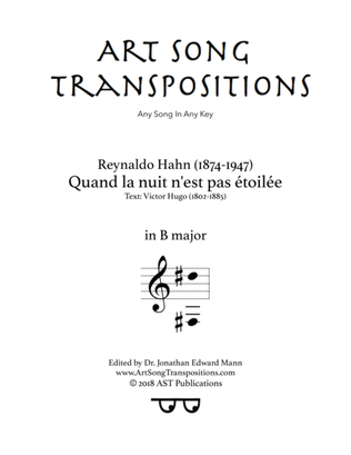 Book cover for HAHN: Quand la nuit n'est pas étoilée (transposed to B major)