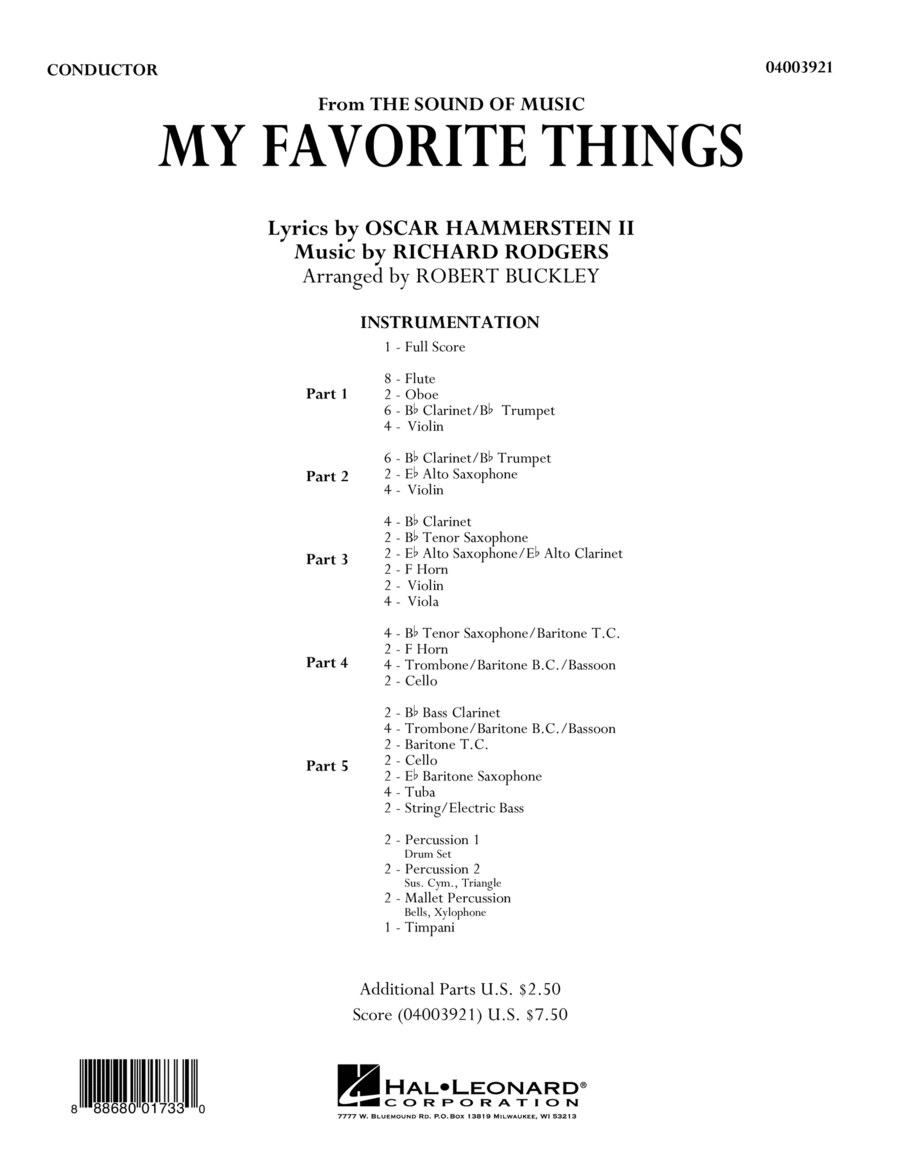 My Favorite Things (from The Sound of Music) - Conductor Score (Full Score) Concert Band scores gallery preview page 1