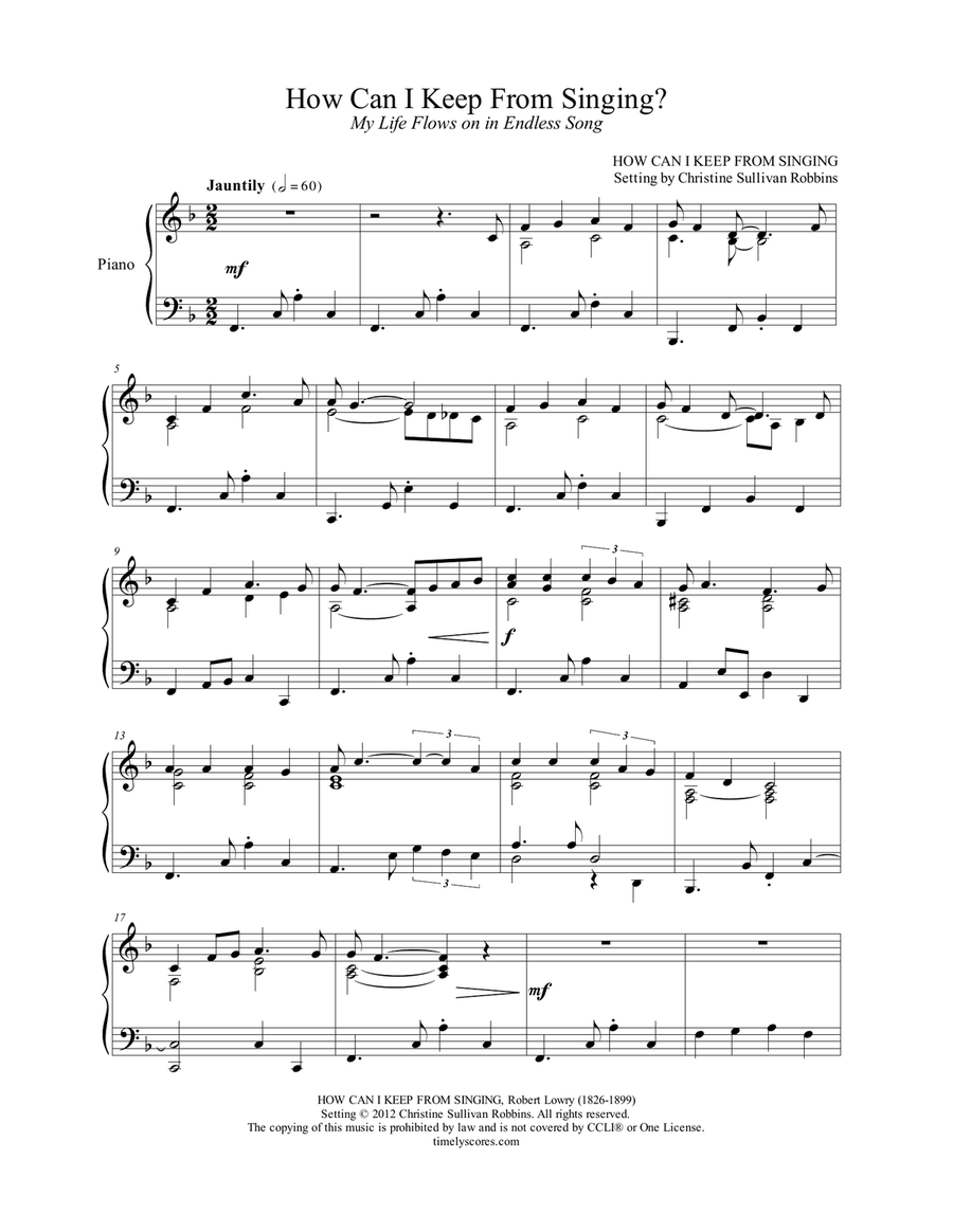 How Can I Keep From Singing? (My Life Flows on in Endless Song) Piano Solo scores gallery preview page 1