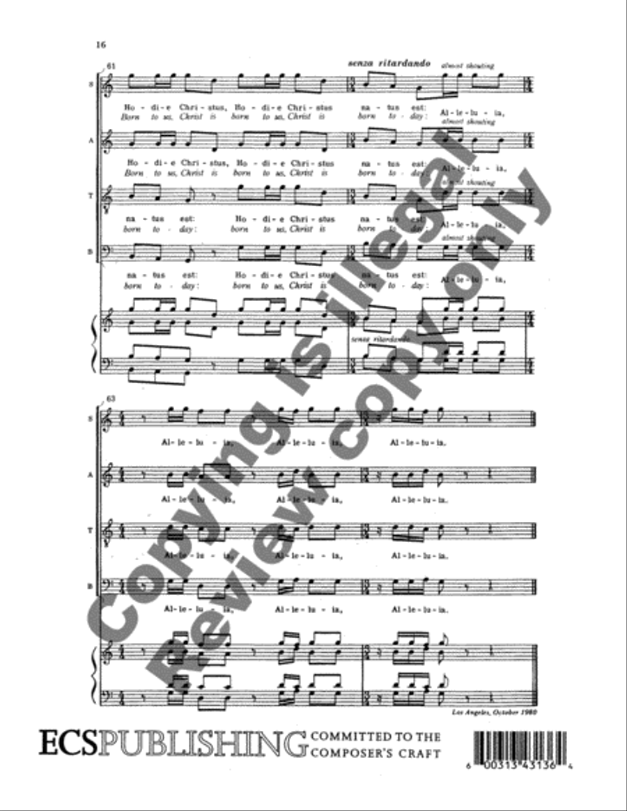 Three Christmas Motets: 1. Hodie Christus natus est (Christ is born today) 4-Part scores gallery preview page 14