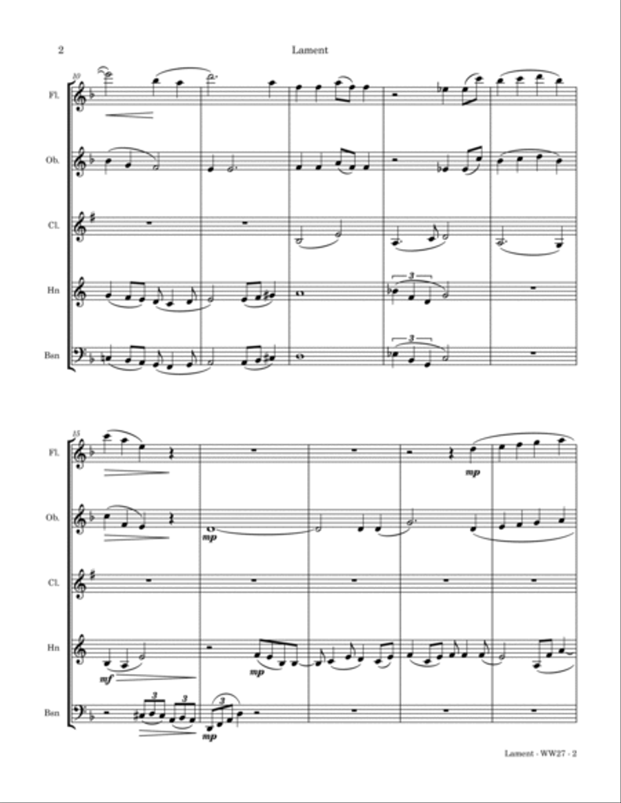Lament Lament Woodwind Quintet scores gallery preview page 3