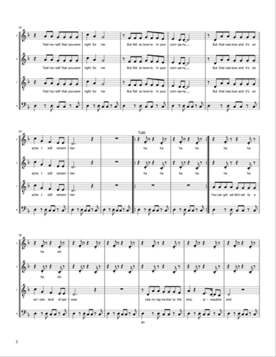 Somebody That I Used To Know 4-Part scores gallery preview page 2