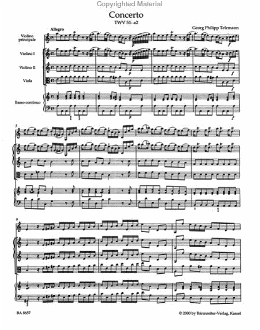 Concerto for Violin and Orchestra a minor TWV 51:a 2 String Orchestra scores gallery preview page 2