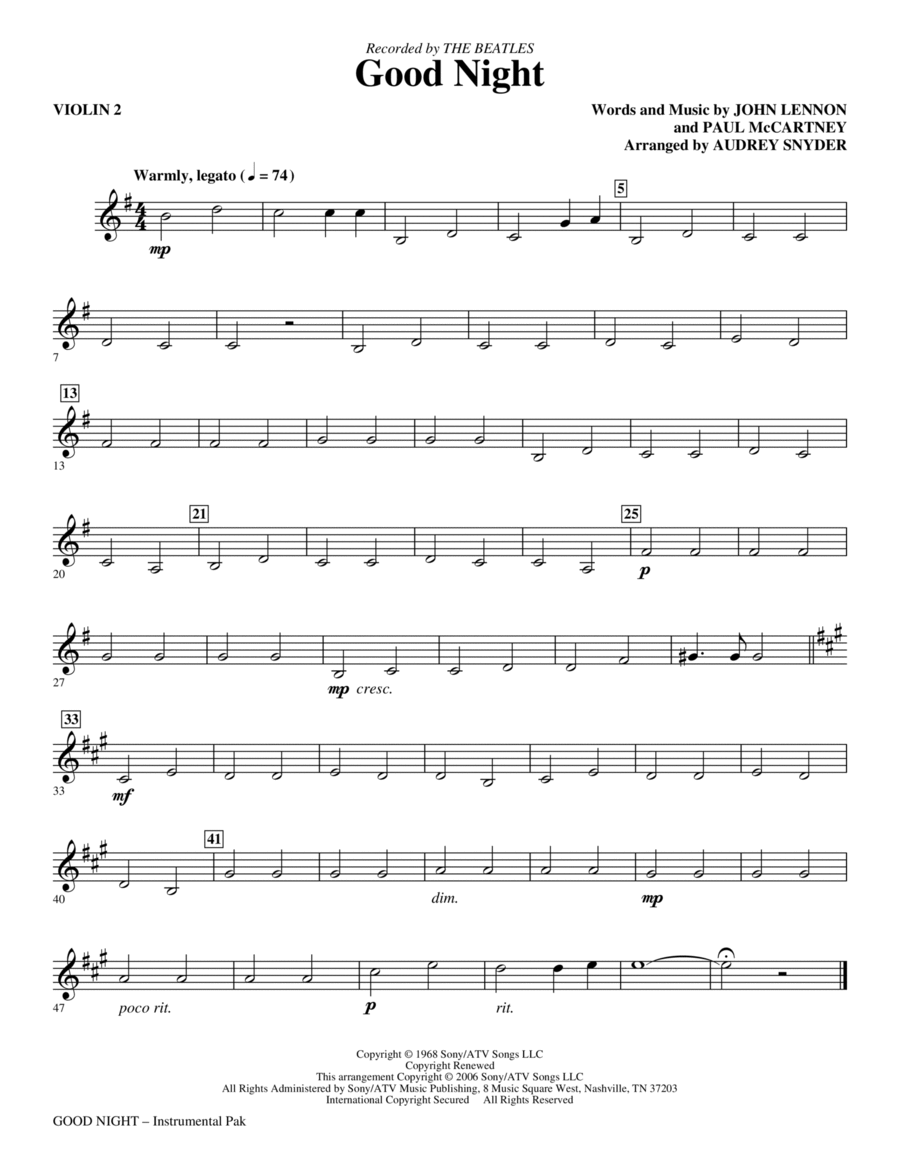 Good Night - Violin 2 Choir scores gallery preview page 1