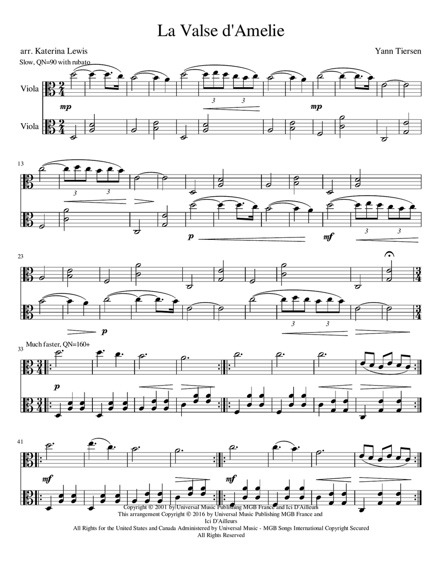 La Valse D'amelie String Duet scores gallery preview page 1