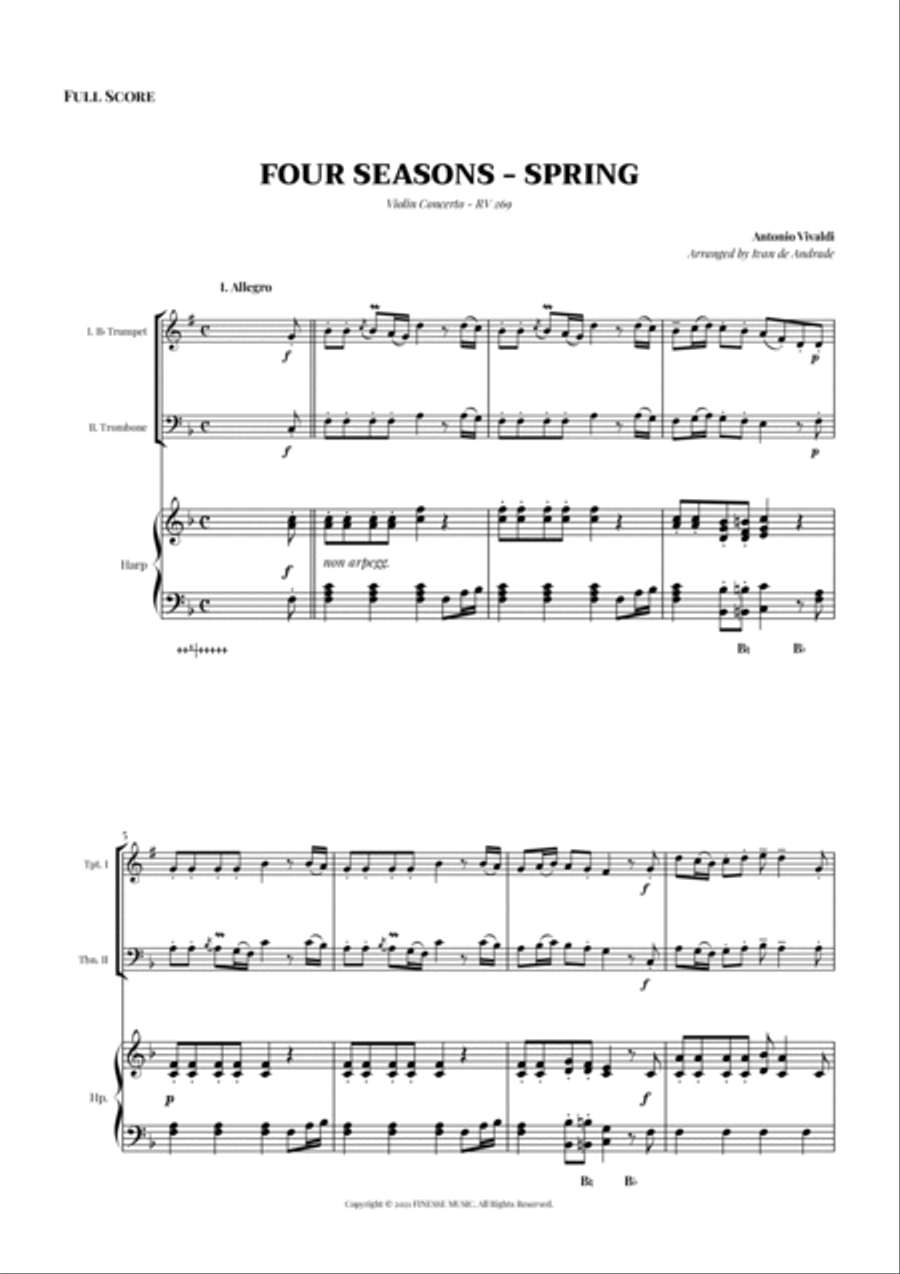 TRIO - Four Seasons Spring (Allegro) for 2 VIOLAS and PEDAL HARP - F Major Small Ensemble scores gallery preview page 3