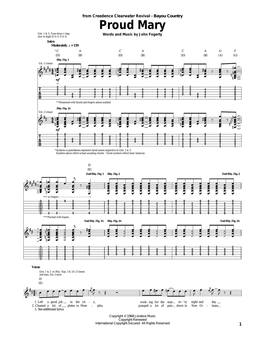 Proud Mary Acoustic Guitar scores gallery preview page 1