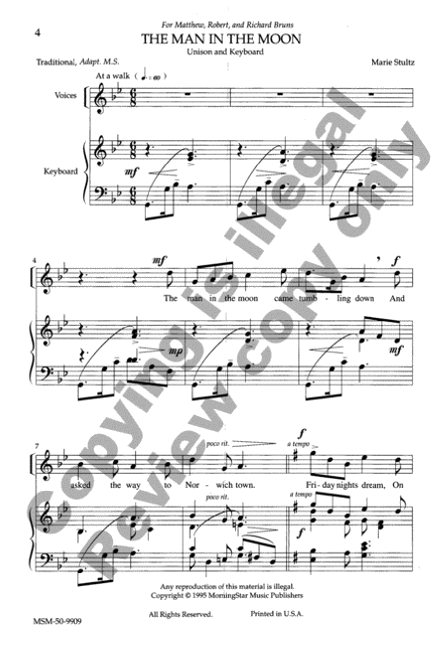 The Man in the Moon The Man in the Moon Unison Choir scores gallery preview page 2