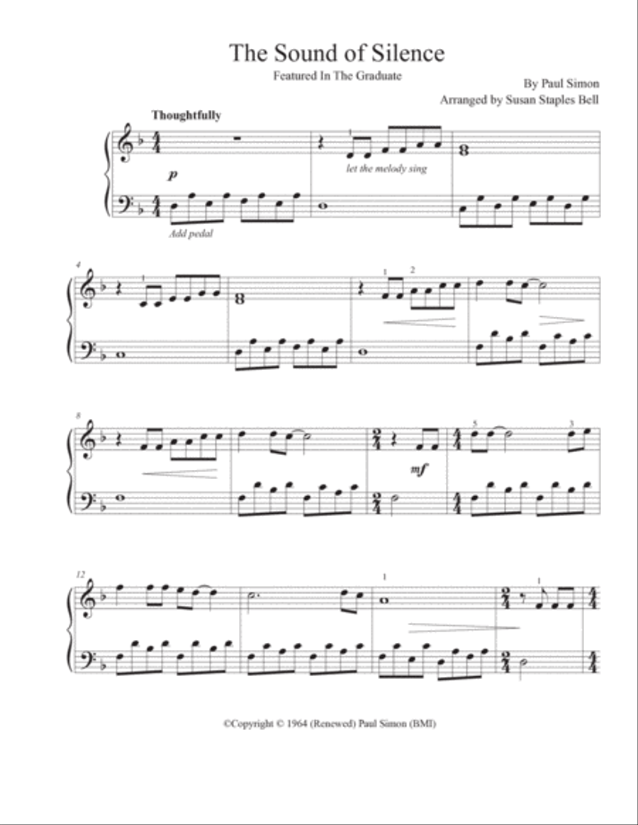 The Sound Of Silence Easy Piano scores gallery preview page 2
