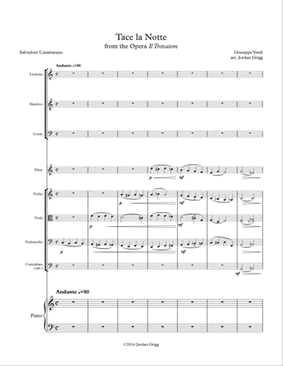 Tace la Notte from the Opera Il Trovatore Score and parts Large Ensemble scores gallery preview page 1