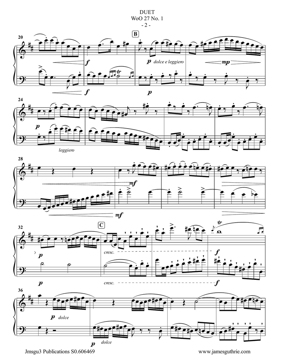 Beethoven: Three Duets WoO 27 for Tenor Sax & Cello Tenor Saxophone scores gallery preview page 2