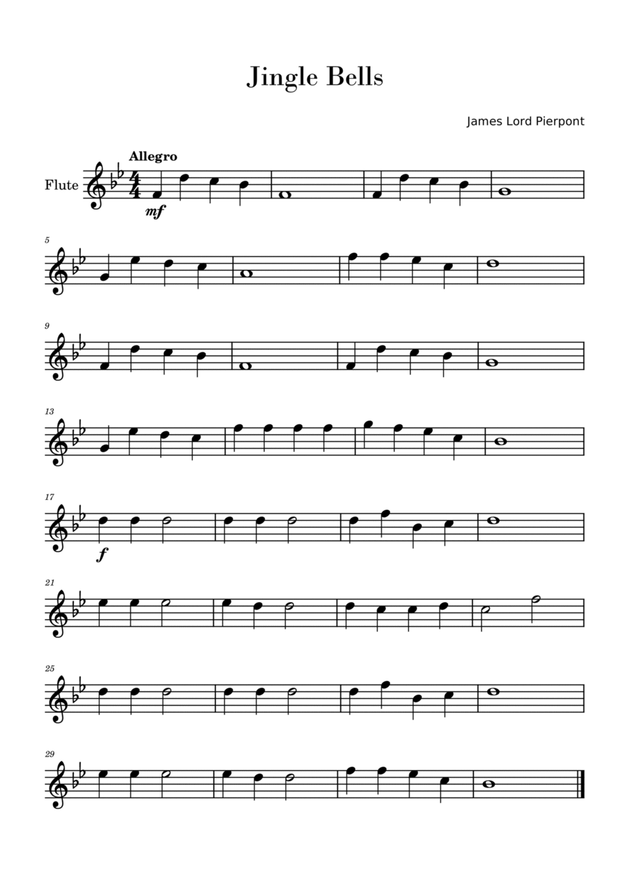 Jingle Bells (Easy Flute Solo) Flute Solo scores gallery preview page 1