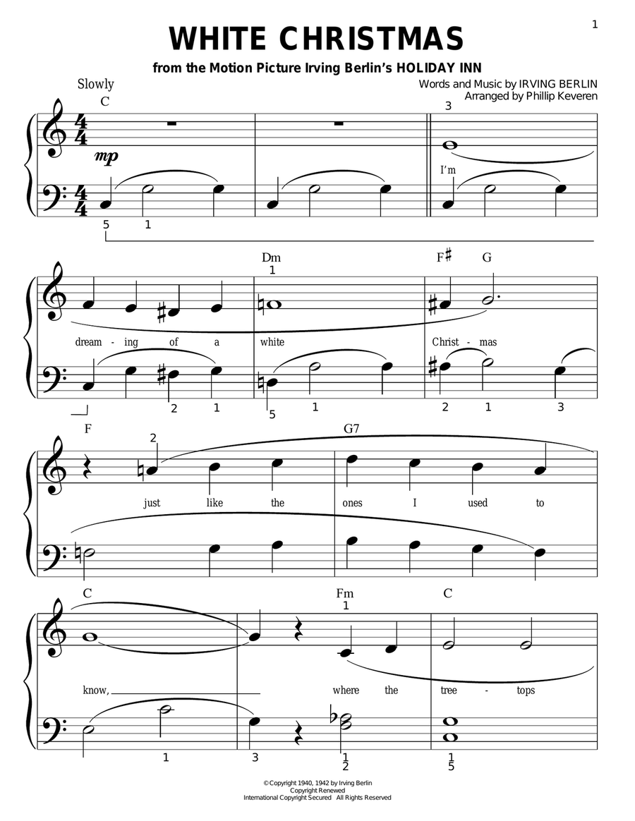 White Christmas (arr. Phillip Keveren) Easy Piano scores gallery preview page 1