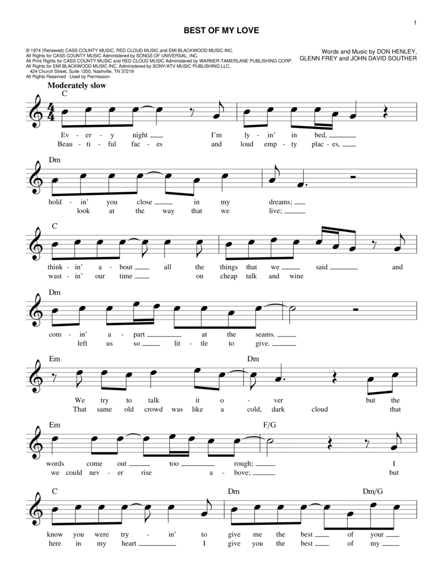 Best Of My Love Piano scores gallery preview page 1