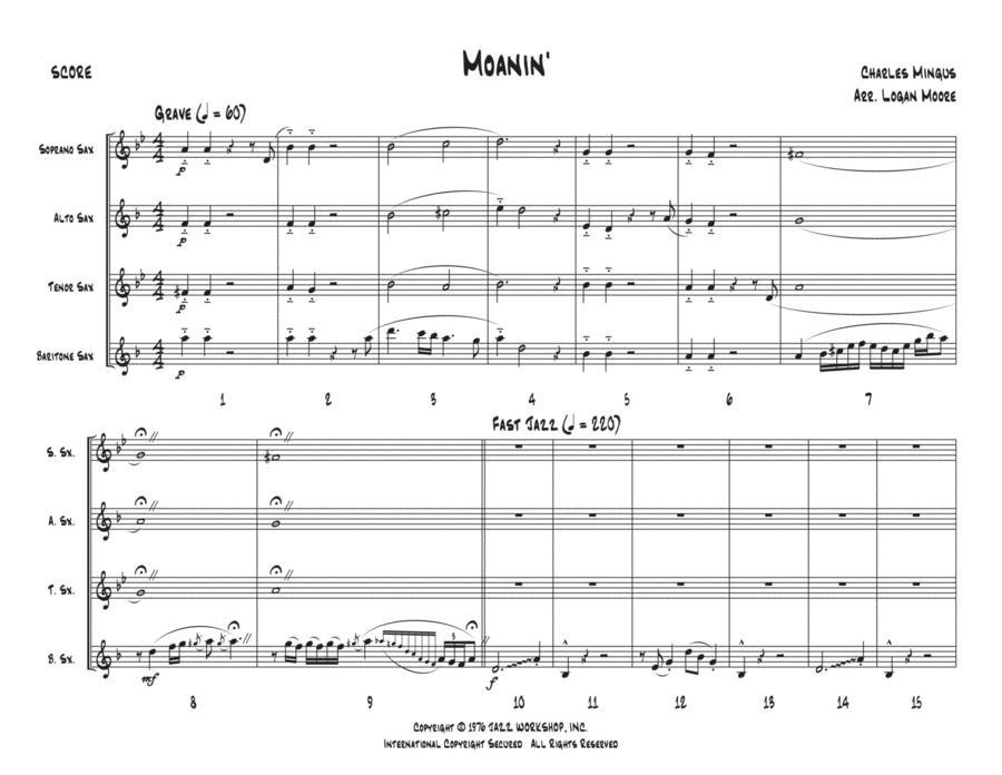 Moanin' Saxophone Quartet scores gallery preview page 1