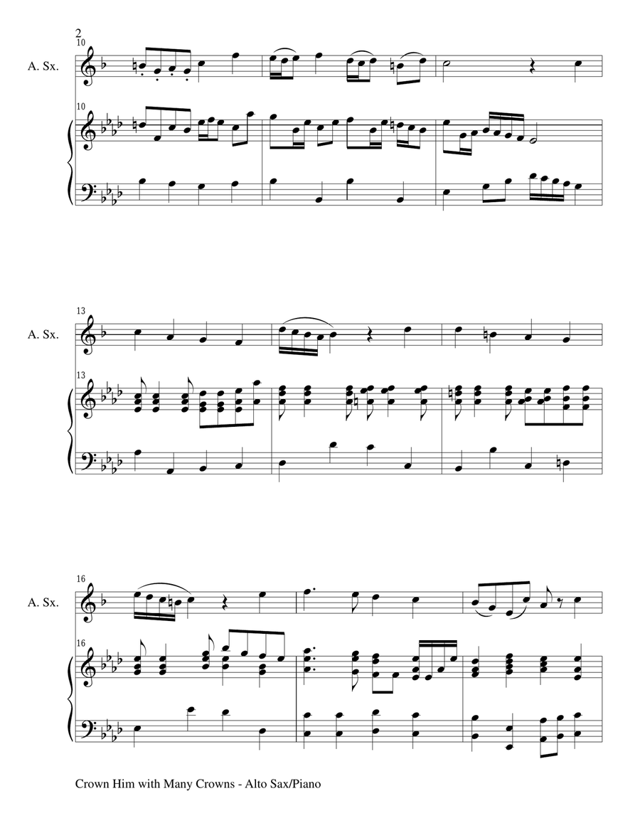 CROWN HIM WITH MANY CROWNS (Duet – Alto Sax and Piano/Score and Parts) Woodwind Duet scores gallery preview page 2