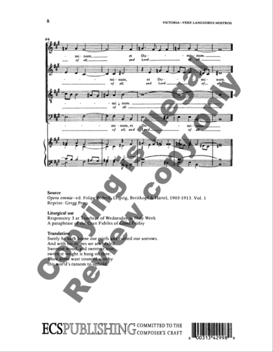 Vere languores nostros (Surely He Hath Bore Our Griefs) 4-Part scores gallery preview page 6