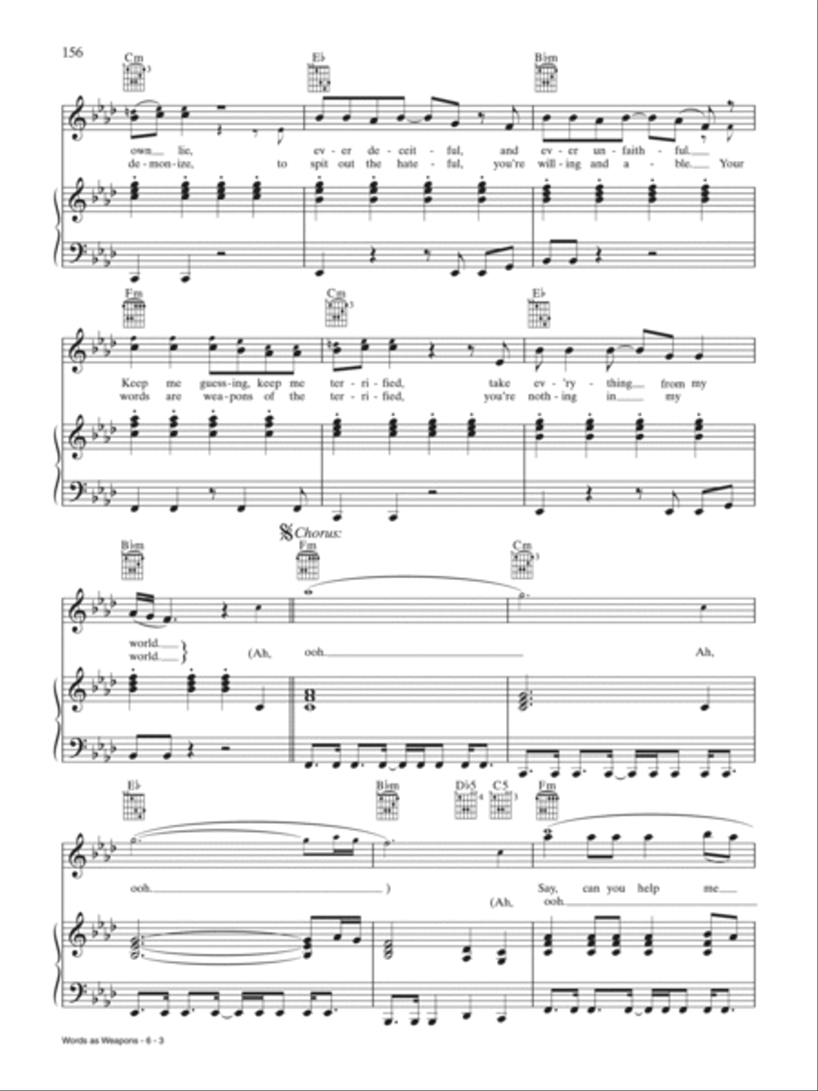 Words as Weapons Piano, Vocal, Guitar scores gallery preview page 3