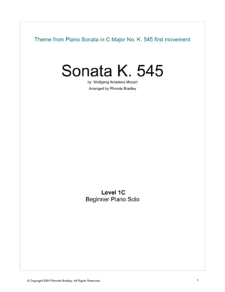 Mozart Sonata K. 545 Theme Easy Piano
