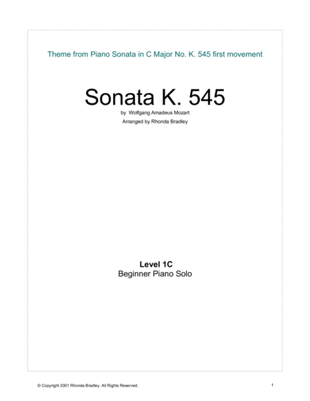 Mozart Sonata K. 545 Theme Easy Piano image number null