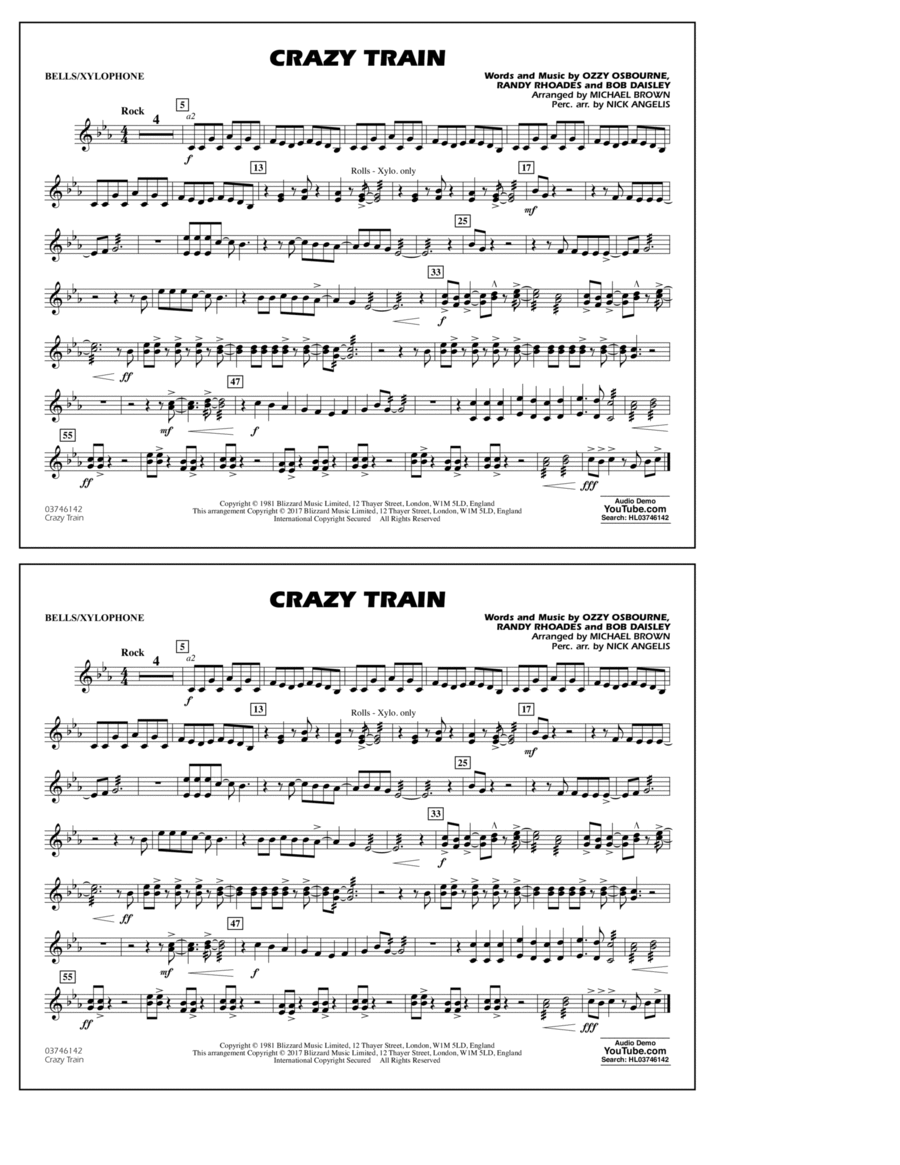 Crazy Train - Bells/Xylophone Percussion scores gallery preview page 1