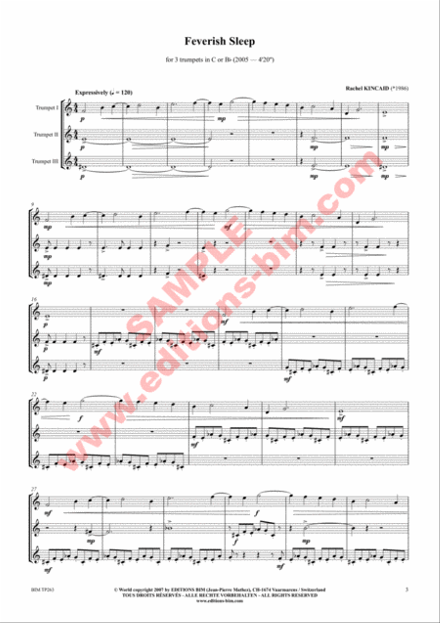 Feverish Sleep Trumpet Trio scores gallery preview page 2