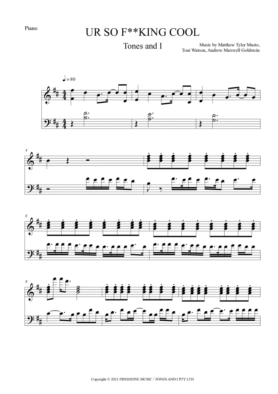 Ur So F King Cool Ur So F King Cool Piano Solo scores gallery preview page 1