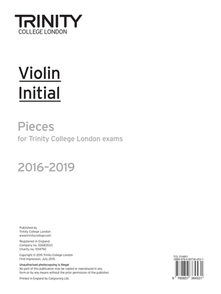 Violin Exam Pieces 2016-2019: Initial (part only)