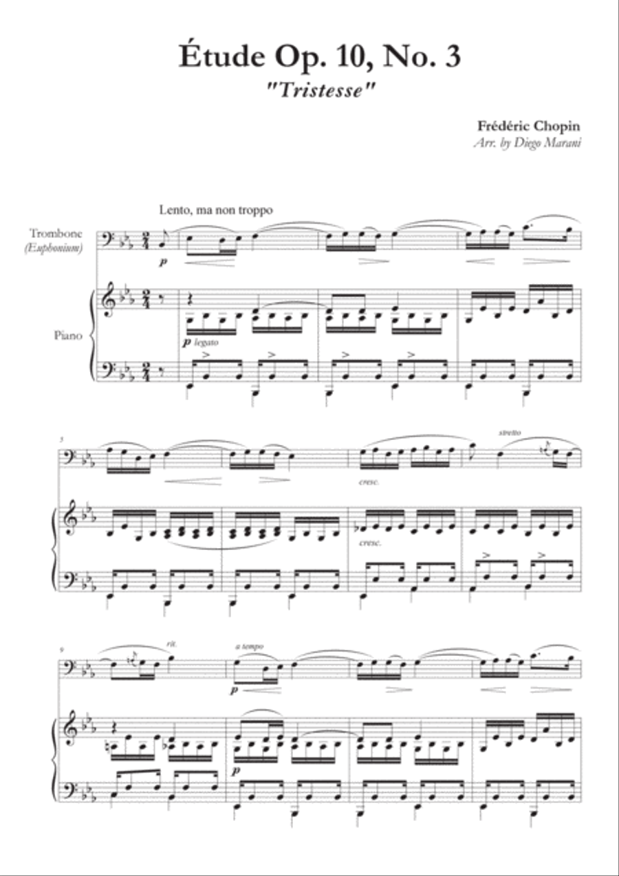 Etude Op. 10, No. 3 for Trombone (or Euphonium) and Piano Euphonium scores gallery preview page 2