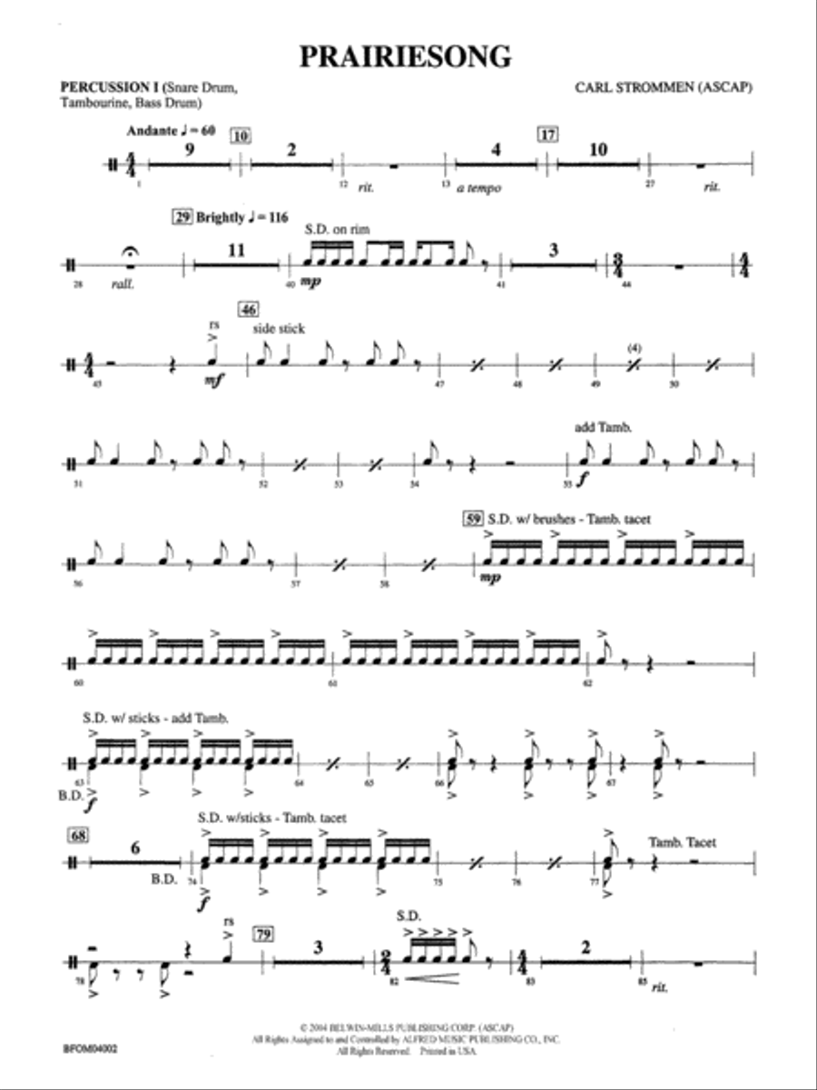 Prairiesong: 1st Percussion Full Orchestra scores gallery preview page 1