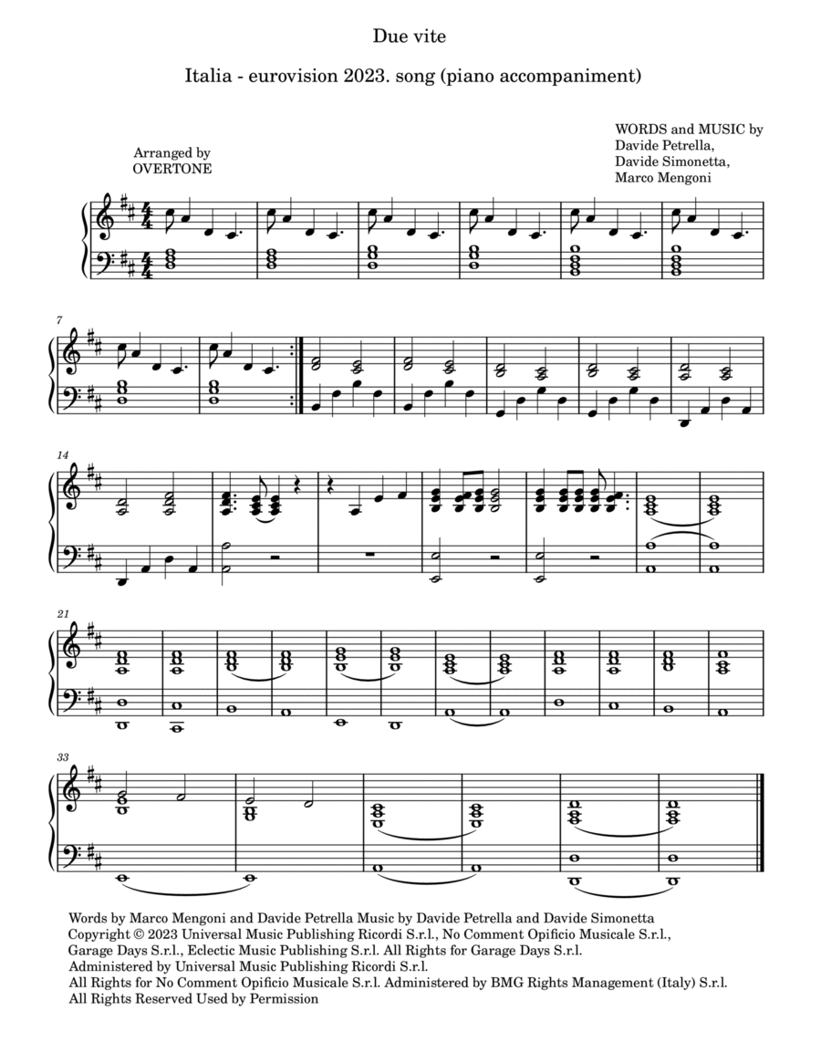 Due Vite Due Vite Easy Piano scores gallery preview page 1
