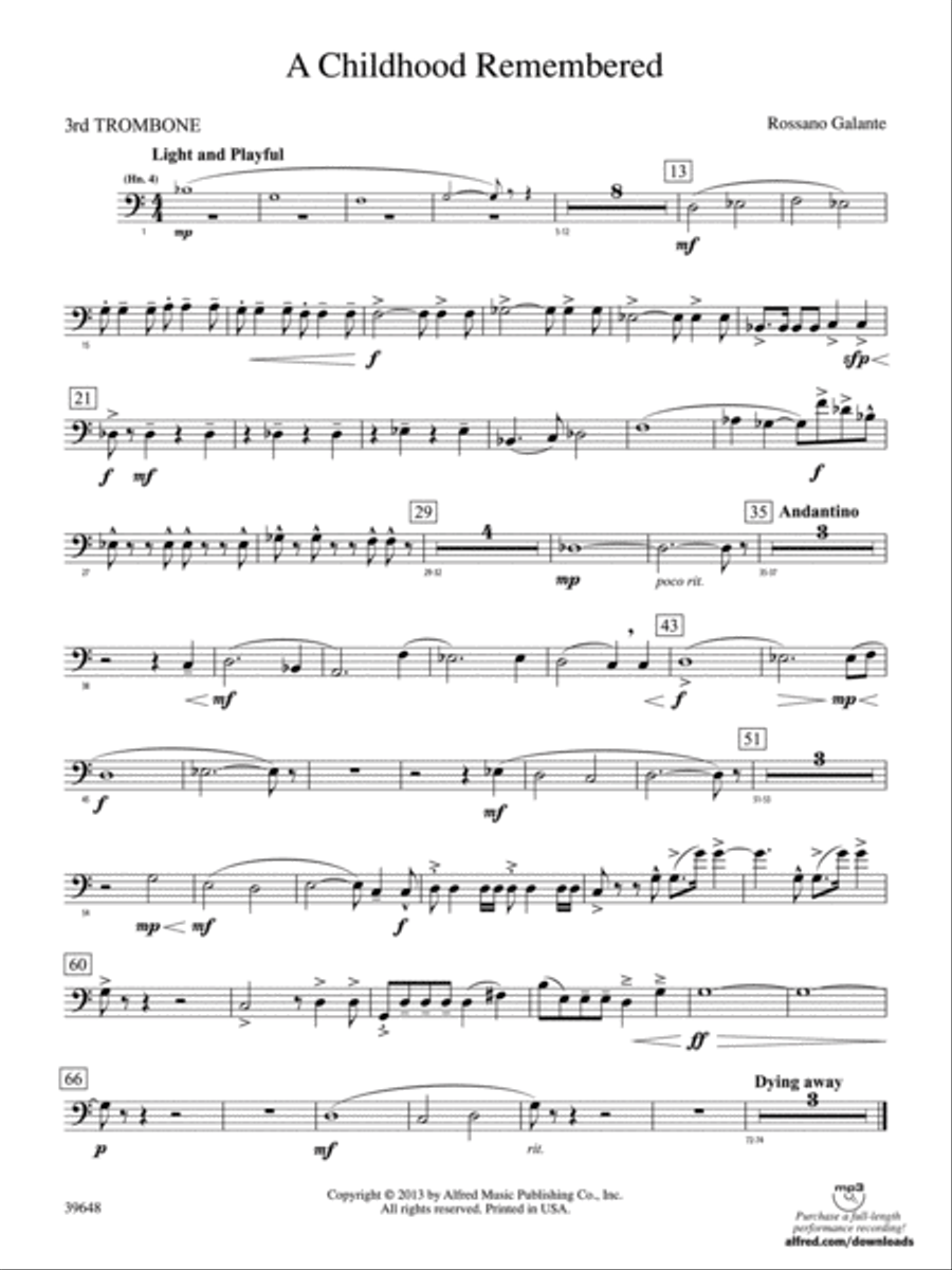 A Childhood Remembered: 3rd Trombone Concert Band scores gallery preview page 1