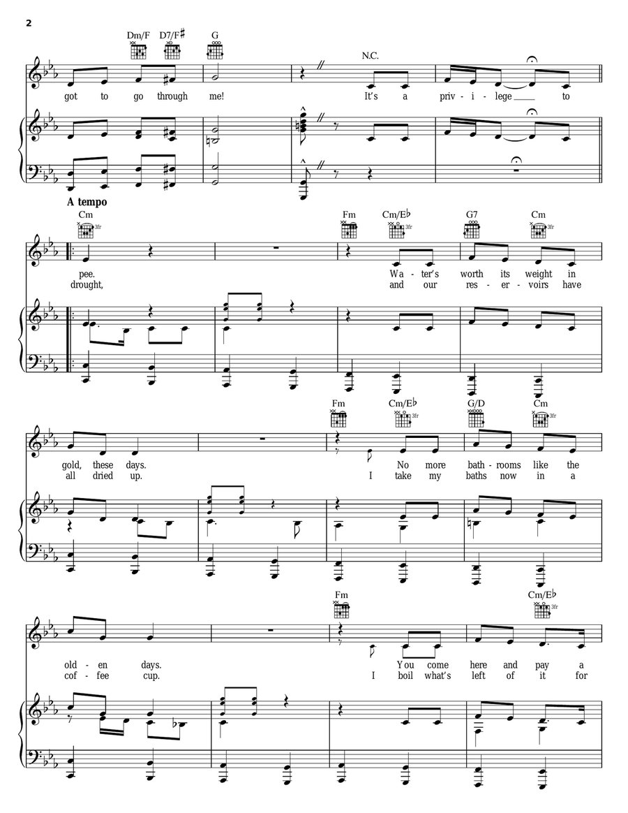 It's A Privilege To Pee Piano, Vocal, Guitar scores gallery preview page 2