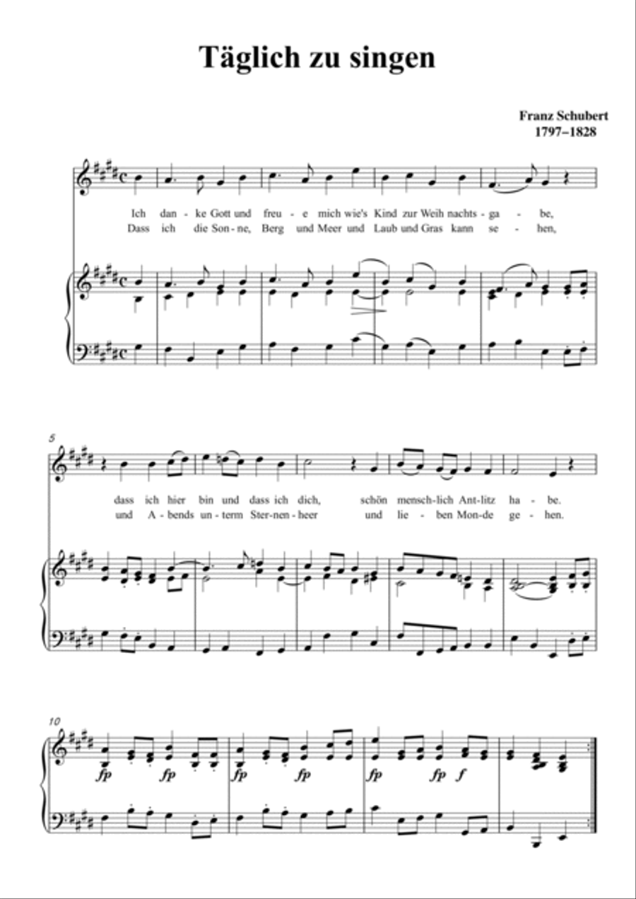 Schubert-Täglich zu singen in E for Vocal and Piano Voice scores gallery preview page 2