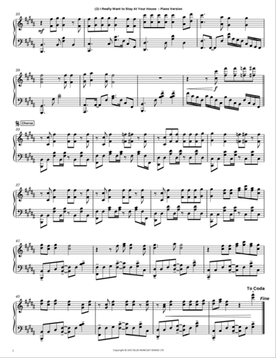 I Really Want To Stay At Your House Piano Solo scores gallery preview page 2
