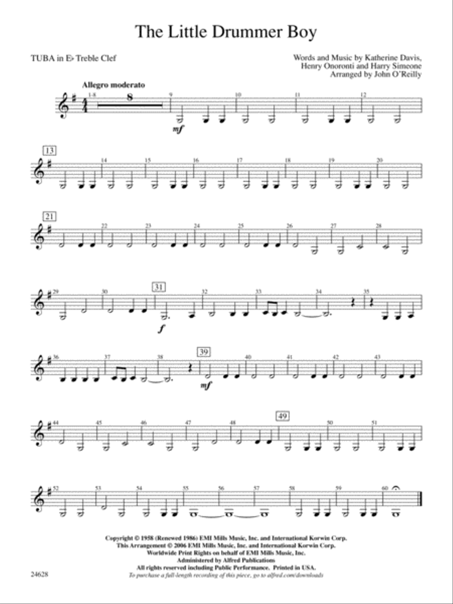 The Little Drummer Boy: (World Part) E-flat Tuba T.C. Concert Band scores gallery preview page 1