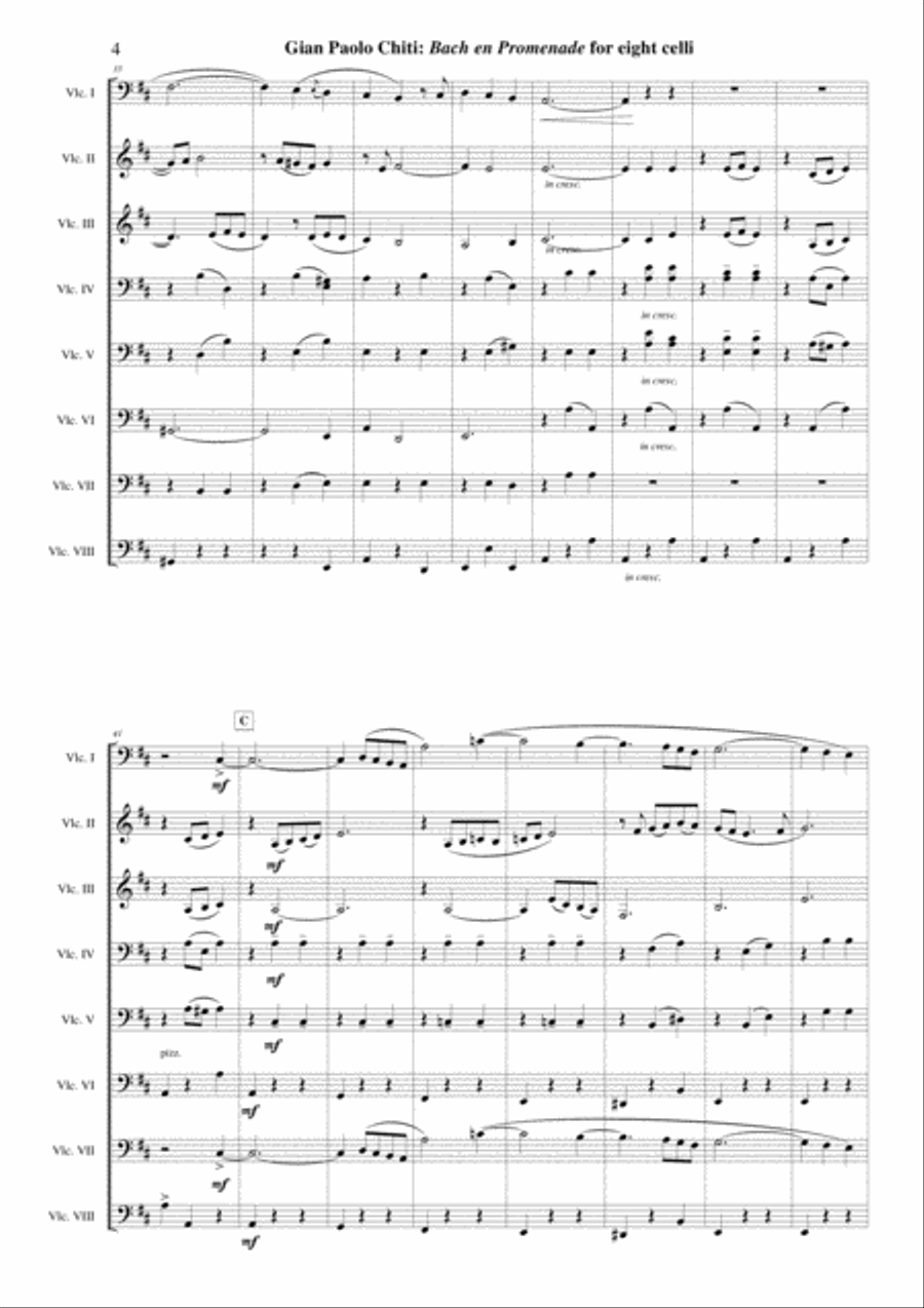 Gian Paolo Chiti: Bach En Promenade for cello octet Cello Solo scores gallery preview page 4
