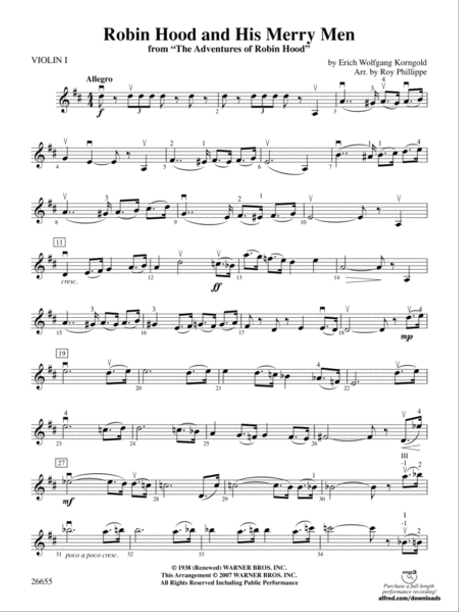 Robin Hood and His Merry Men: 1st Violin Full Orchestra scores gallery preview page 1