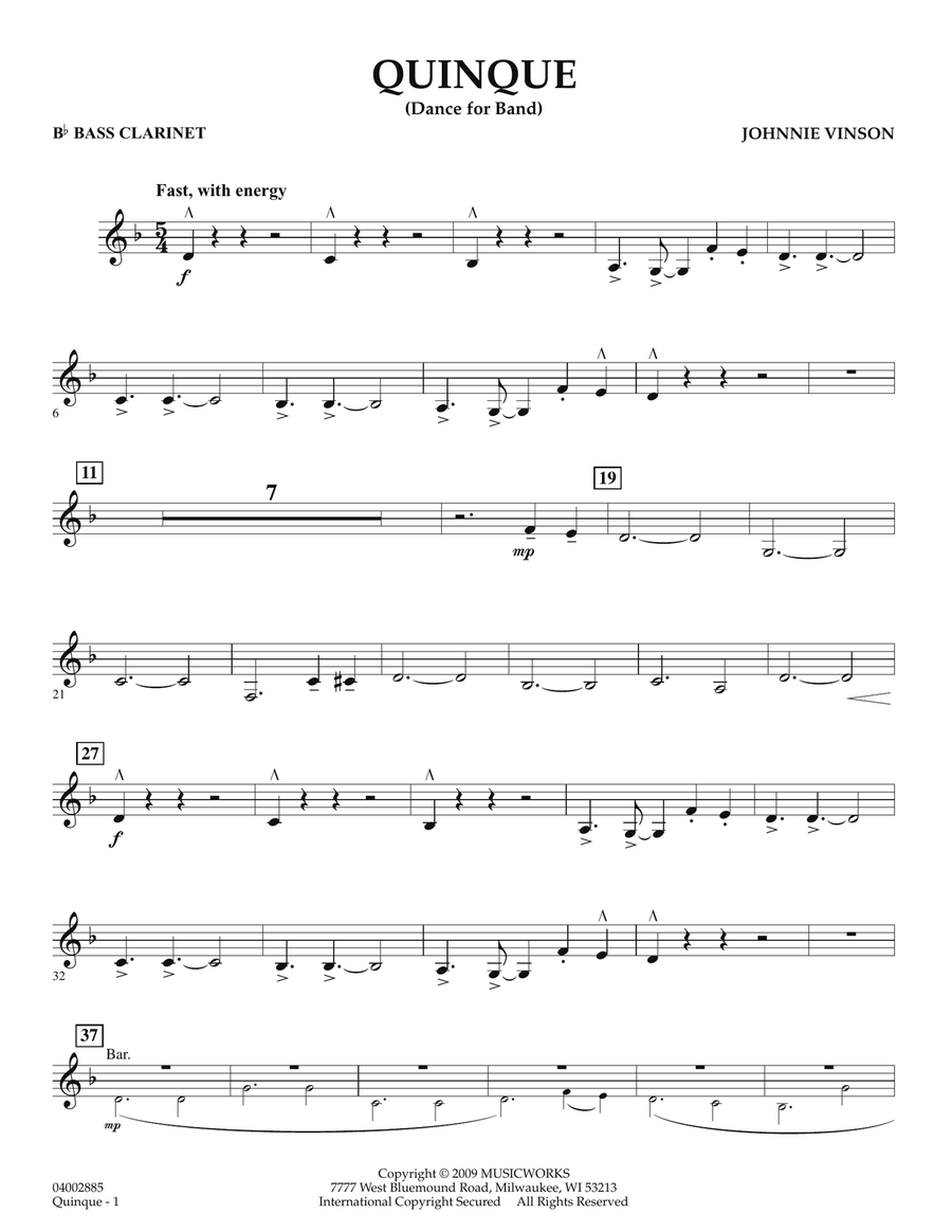 Quinque (Dance for Band) - Bb Bass Clarinet Concert Band scores gallery preview page 1