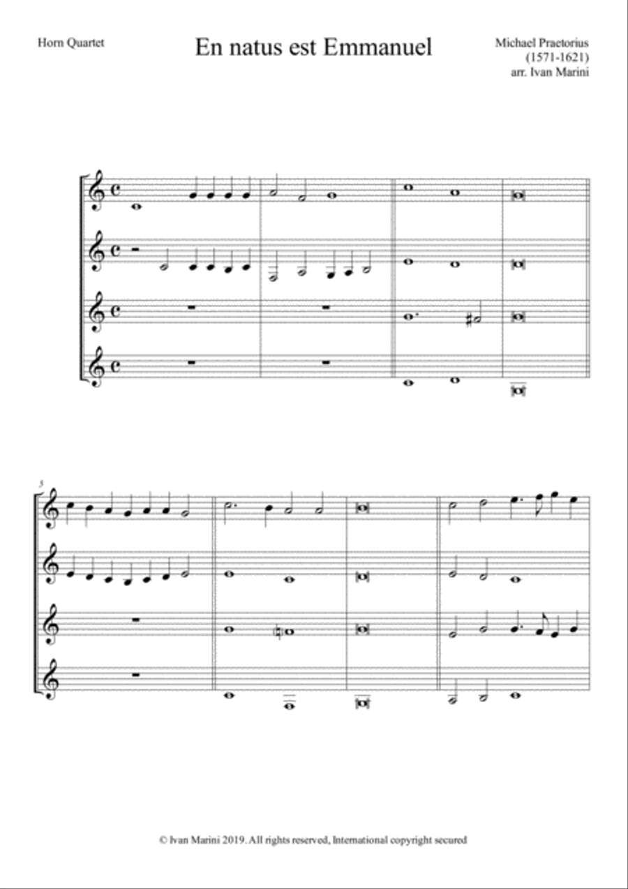 En Natus Est Emmanuel - Michael Praetorius - for Horn Quartet image number null