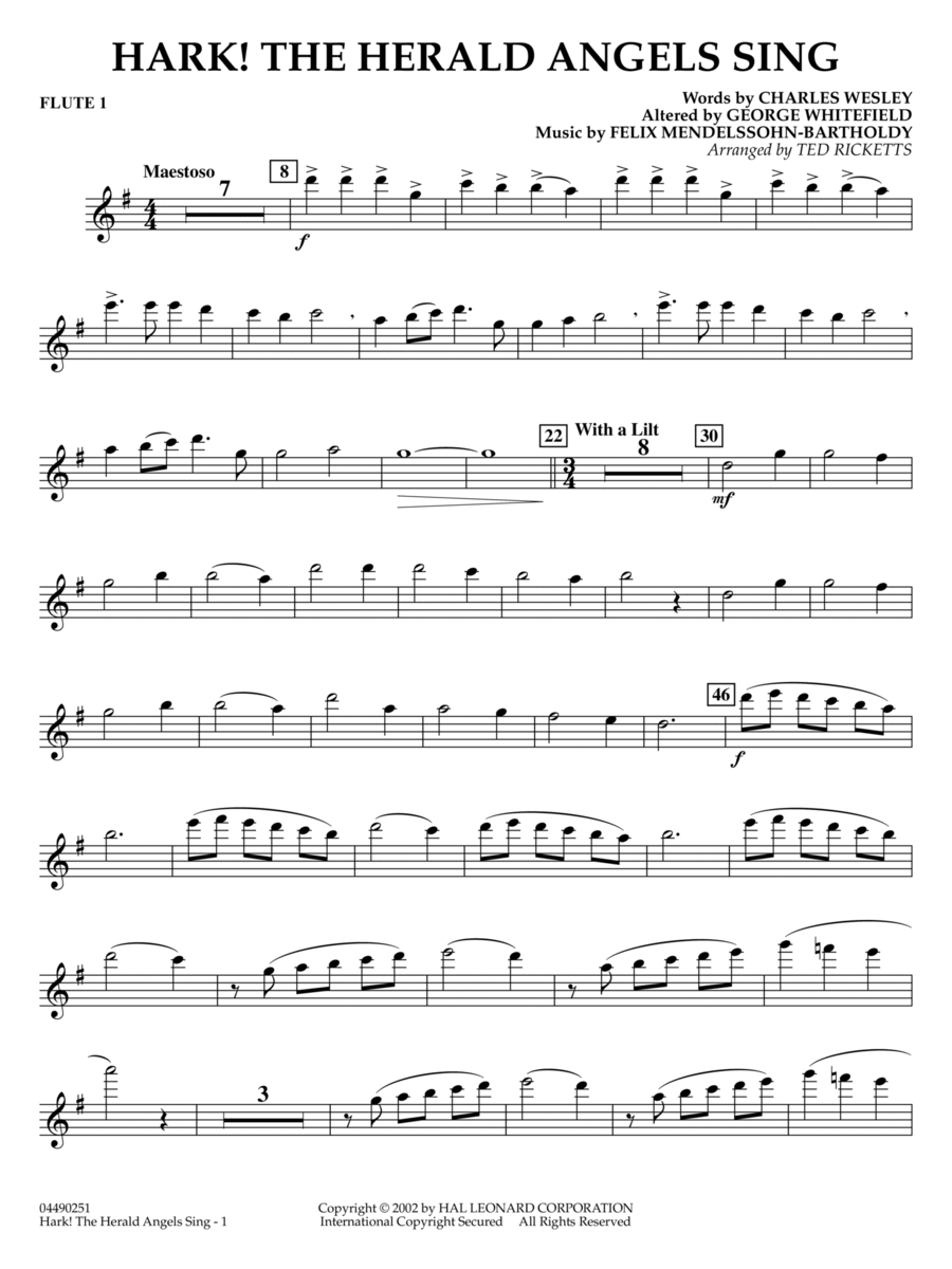 Hark! The Herald Angels Sing (arr. Ted Ricketts) - Flute 1 Full Orchestra scores gallery preview page 1