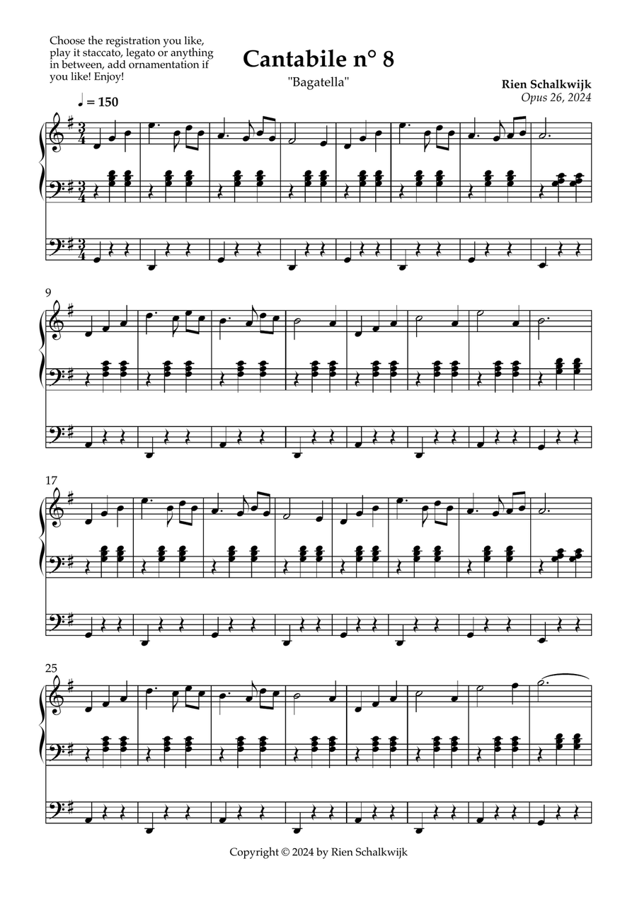 Cantabile n° 8 “Bagatella”, Op. 26, 2024 Organ Solo scores gallery preview page 1