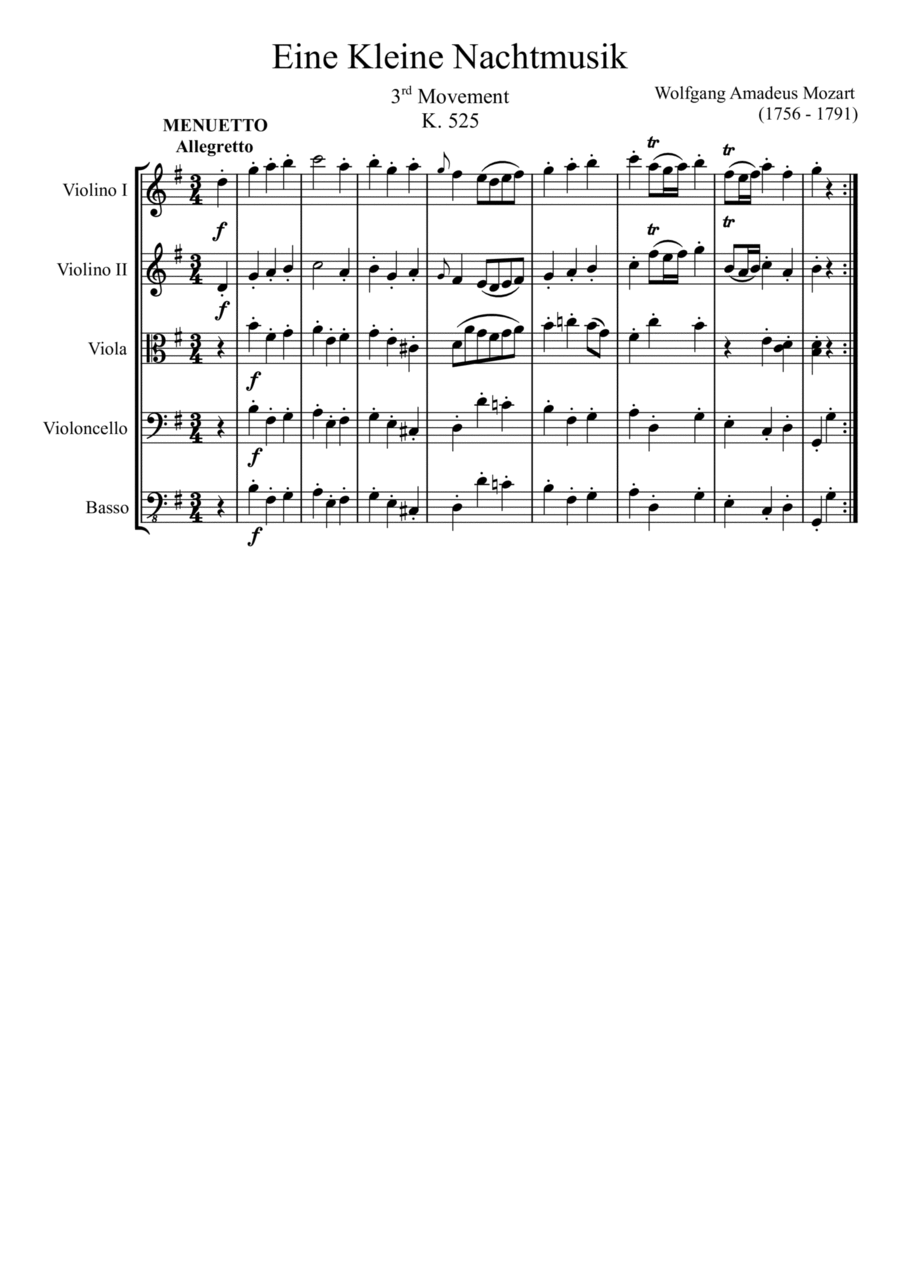 Book cover for Eine Kleine Nachtmusik, 3rd Movement