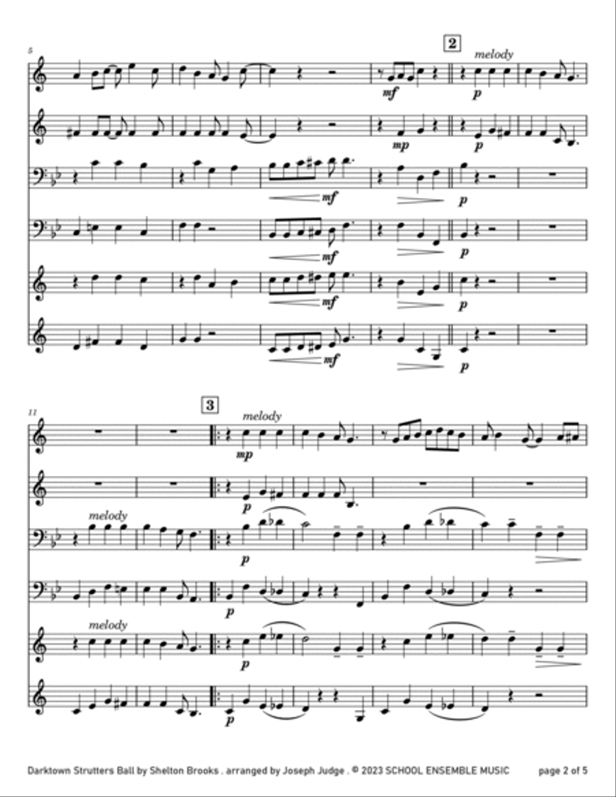 Darktown Strutters Ball by Shelton Brooks for Brass Quartet in Schools Brass Quartet scores gallery preview page 2