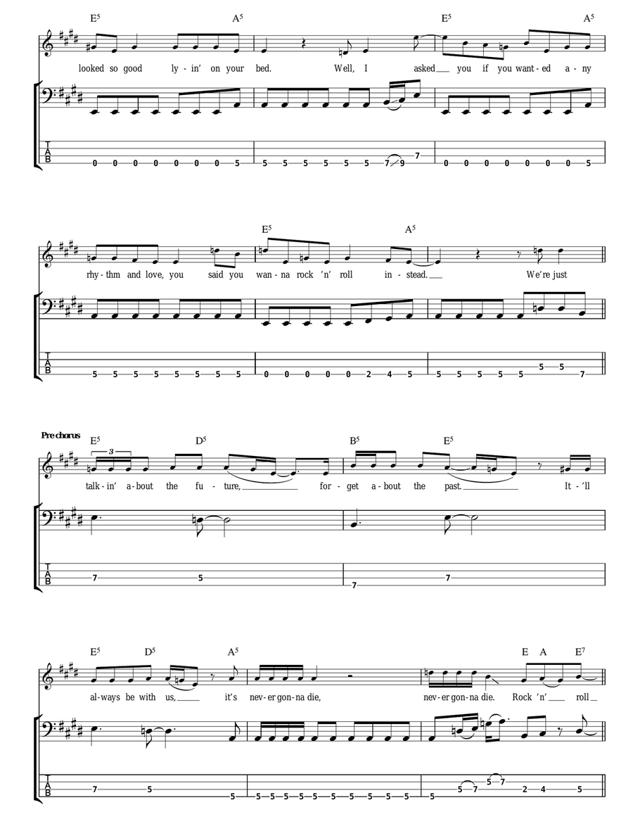 Rock And Roll Ain't Noise Pollution Bass Guitar Tablature scores gallery preview page 4