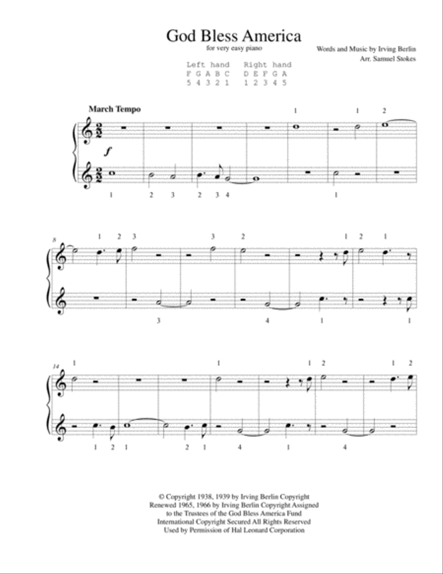 God Bless America God Bless America Easy Piano scores gallery preview page 1